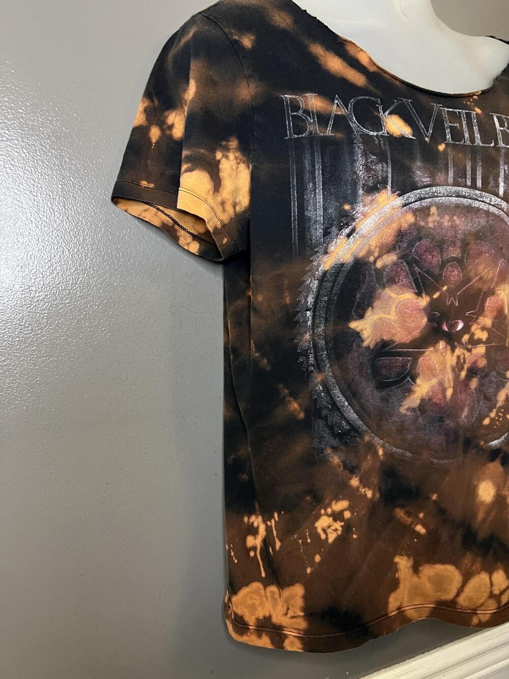 Black Veil Brides Shirt Mens Large Black Brown Bleach Tie Dye Graphic Band Tee - Picture 3 of 7